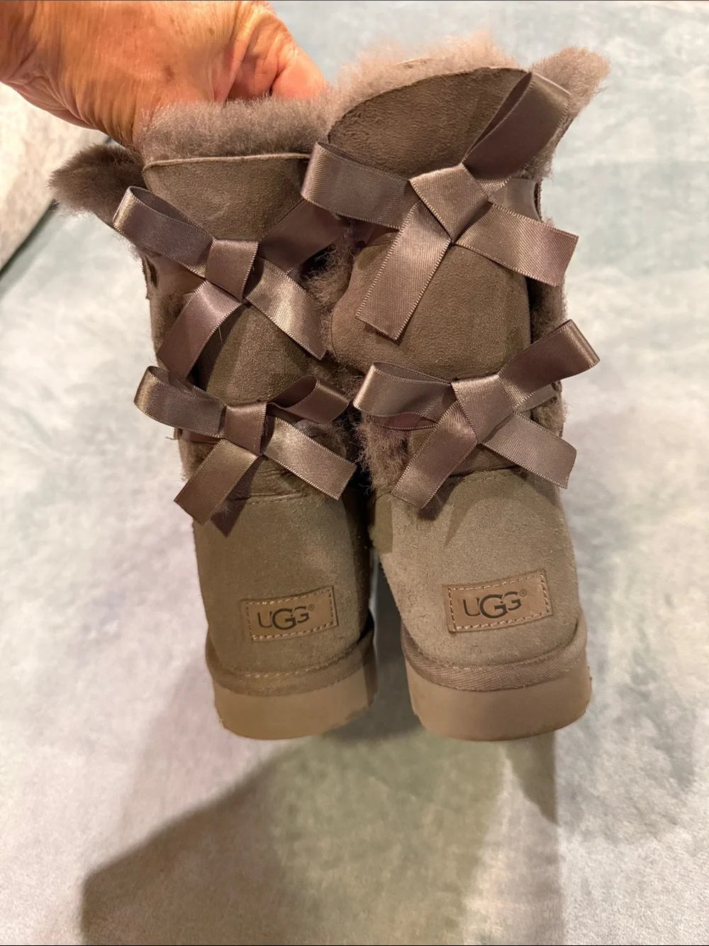 UGG Women's Bailey Bow ll Shearling Lined Grey Boot, size11/ 42 NIB